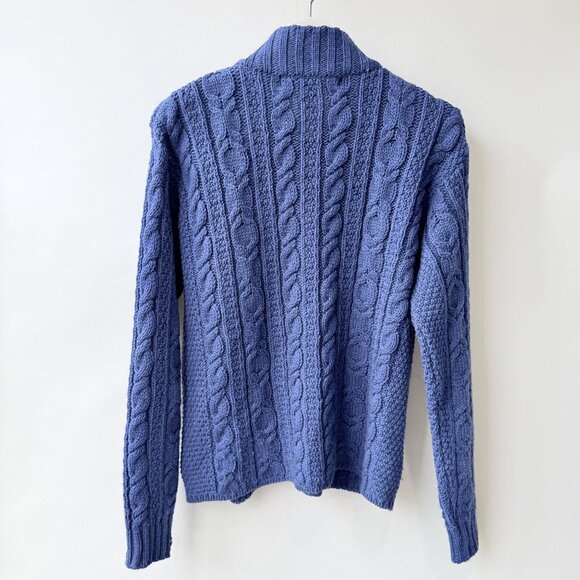 Inis Crafts Blue Fisherman Cable Knit Zip Cardigan Sweater Size M D52 - Picture 2 of 5